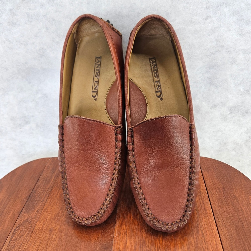 Lands End Leather Driving Loafers Moccasins Brown Slip On Shoes Mens Size 4 - Picture 5 of 9